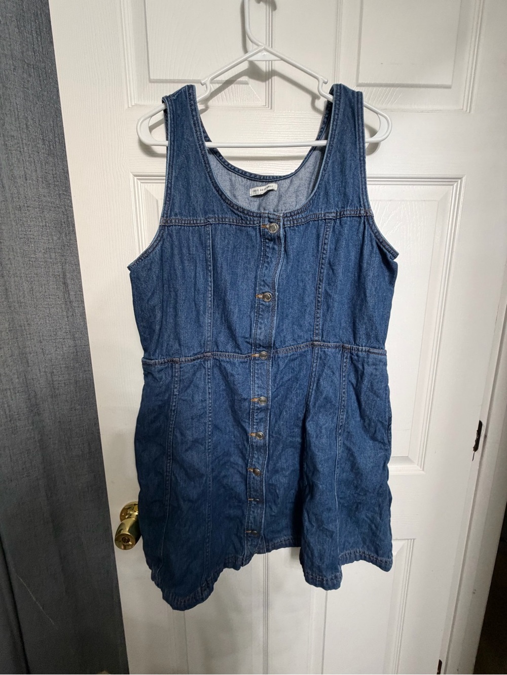 Sleeveless Button-Front Denim Tunic Dress - Blue